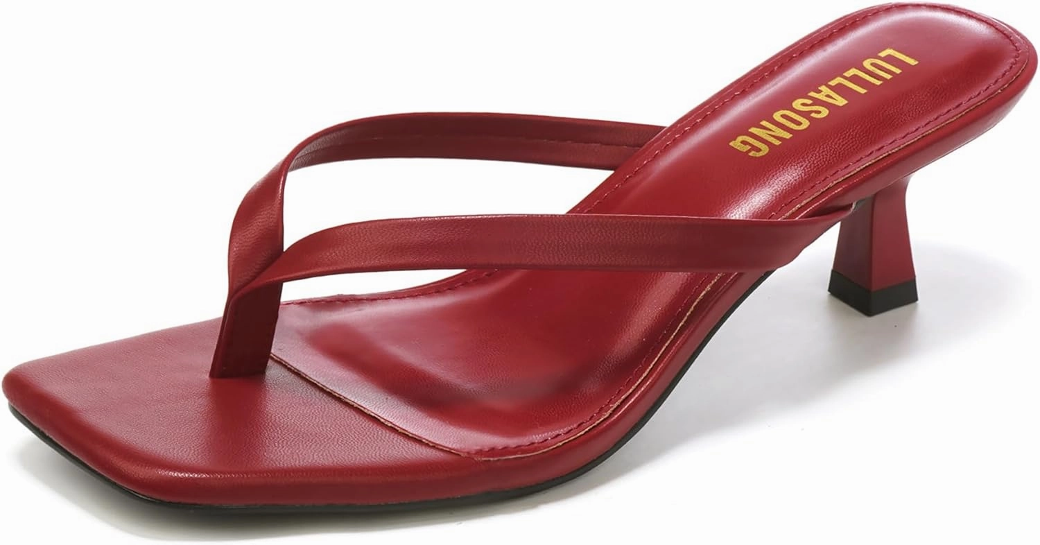 Women's Kitten Heels Sandals Square Open Toe Flip Flop Heels 1.8-2 Inch Heeled Sandals for Women