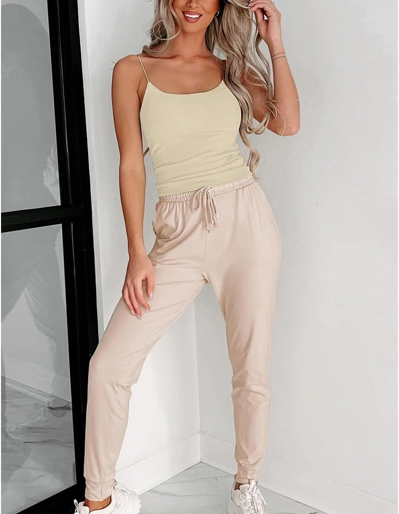 Women's Sexy Sleeveless Spaghetti Strap Ribbed Camisole Tank Tops