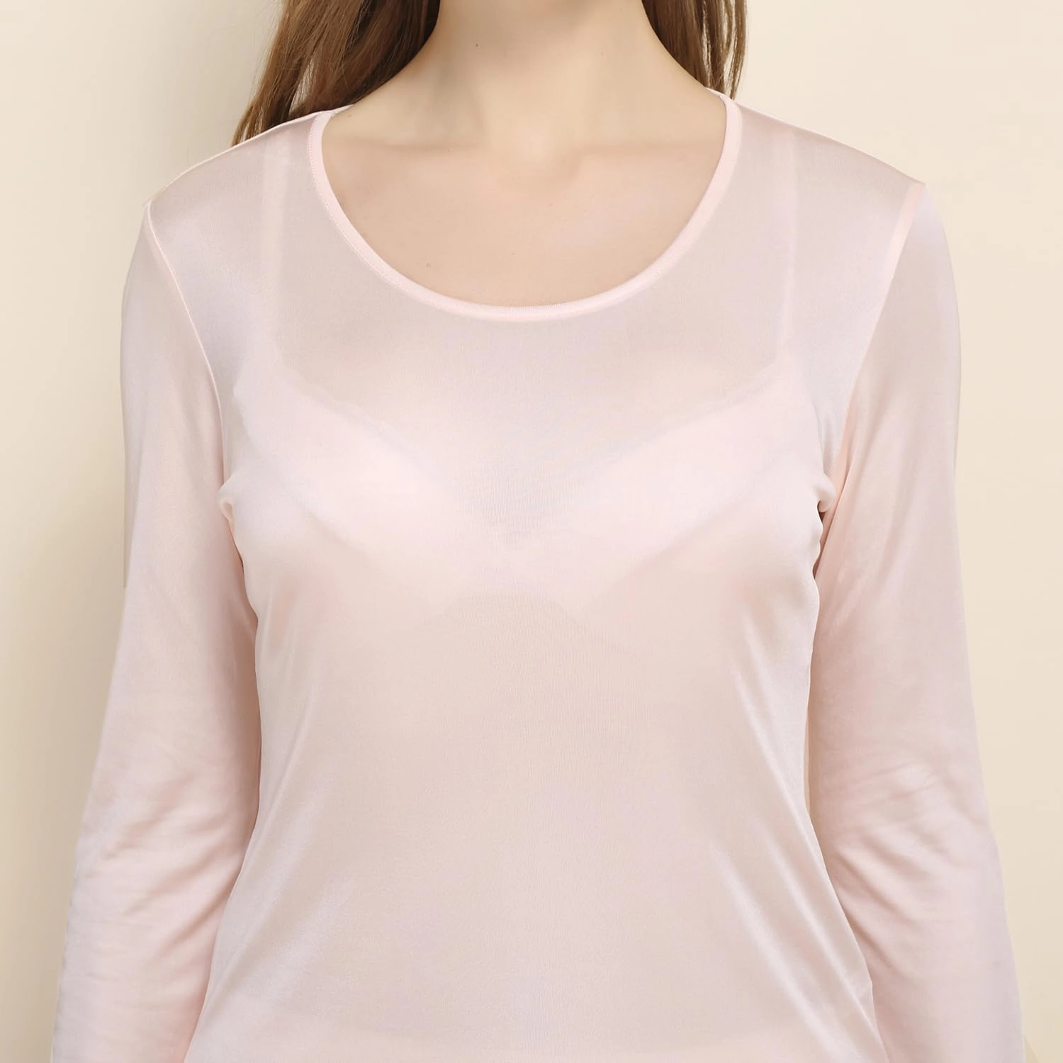 Women's Silk Thermal Underwear Top Mulberry Silk Scoop Neck Baselayer Shirt Long Sleeve Undershirt Slim Lightweight Blouse