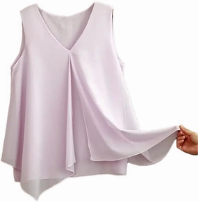 Women's Sleeveless Casual Simple Soft Vest Double Layer Chiffon Loose Vest