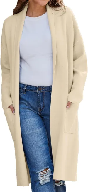 Women's Autumn and Winter Solid Color Fashionable Thin Lapel Long Woolen Coat Casual August Silk Women S Sweaters