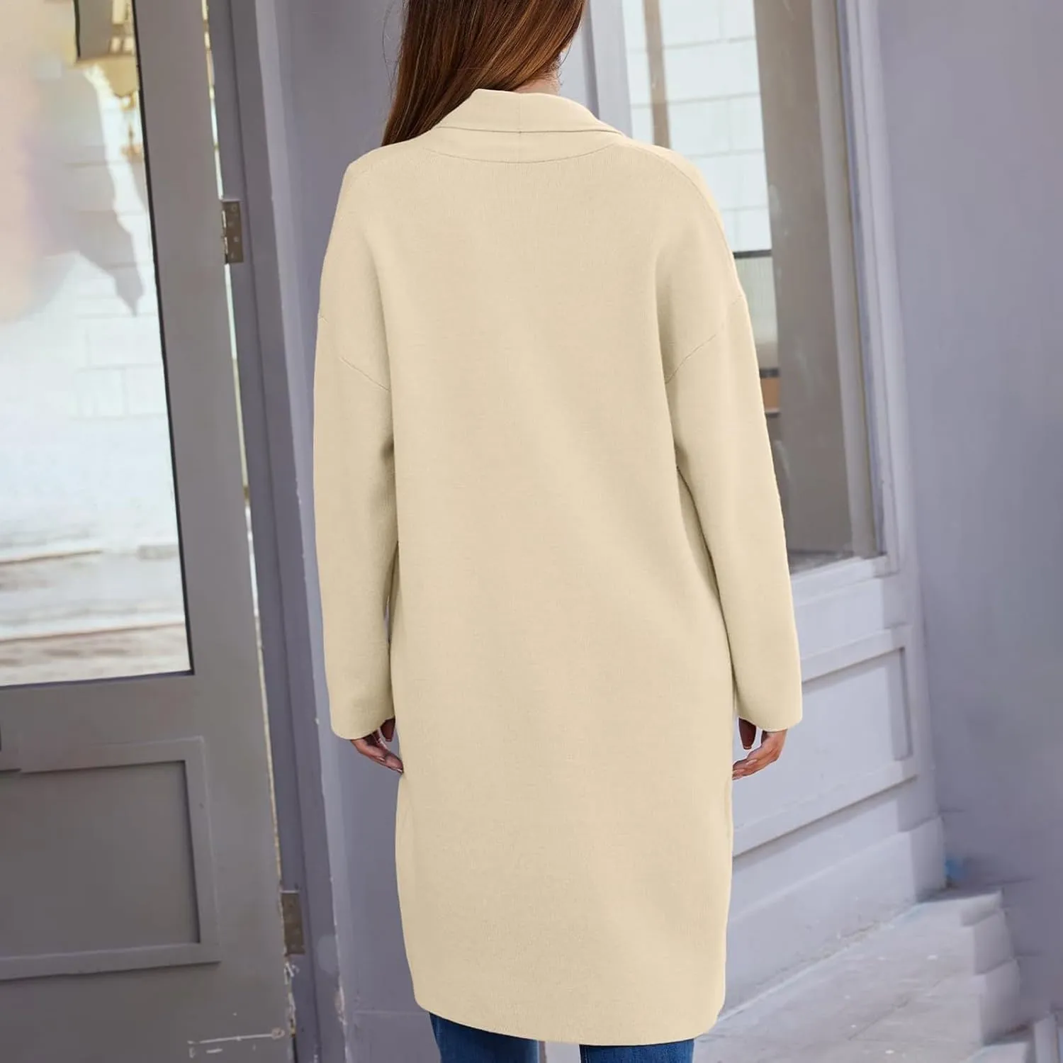 Women's Autumn and Winter Solid Color Fashionable Thin Lapel Long Woolen Coat Casual August Silk Women S Sweaters