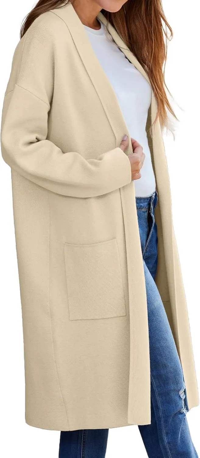 Women's Autumn and Winter Solid Color Fashionable Thin Lapel Long Woolen Coat Casual August Silk Women S Sweaters