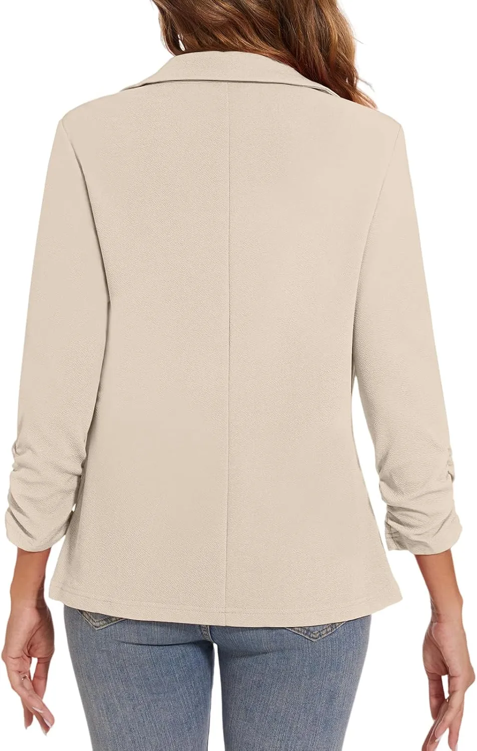 Women's Casual Button Front Blazer Jackets Ruched 3/4 Sleeve Lapel Office Work Lightweight Blazers with Pockets