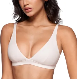 Womens Deep V-Neck Sports Bra Padded Low Impact Fitness Yoga Bra U Back Wireless Workout Bra Contour Crop Top