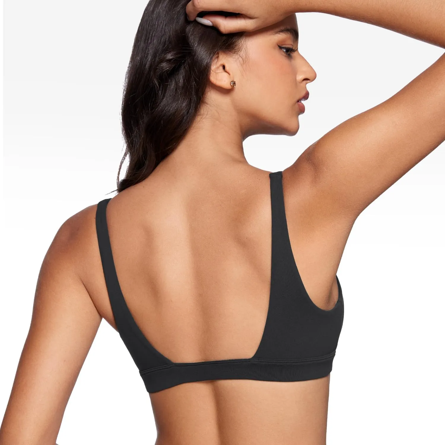 Womens Deep V-Neck Sports Bra Padded Low Impact Fitness Yoga Bra U Back Wireless Workout Bra Contour Crop Top