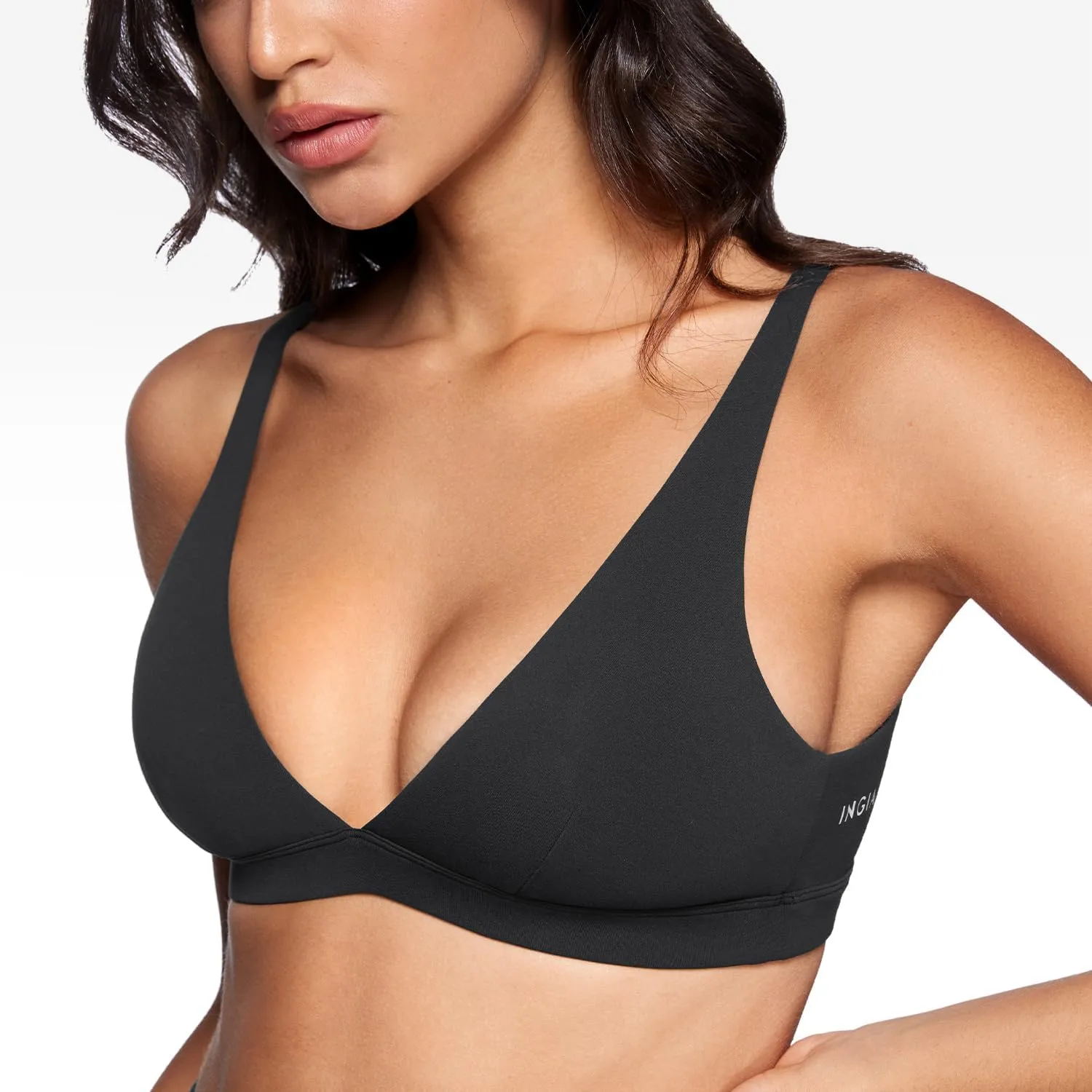 Womens Deep V-Neck Sports Bra Padded Low Impact Fitness Yoga Bra U Back Wireless Workout Bra Contour Crop Top