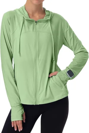 Womens Sun Protection Hoodie SPF Jacket Lightweight Full Zip Up Summer UV UPF 50  with Pockets Thumb Hole
