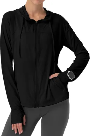 Womens Sun Protection Hoodie SPF Jacket Lightweight Full Zip Up Summer UV UPF 50  with Pockets Thumb Hole