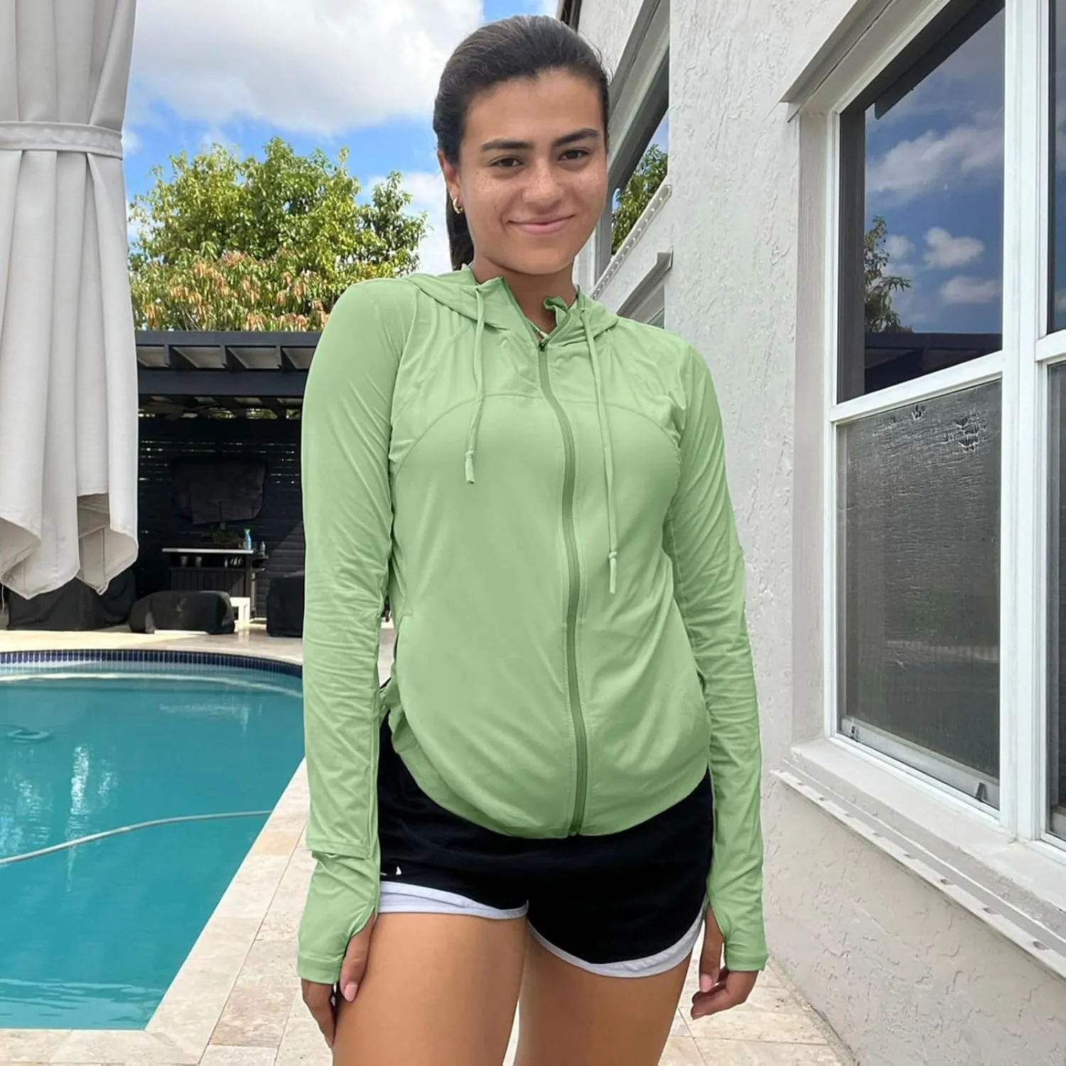 Womens Sun Protection Hoodie SPF Jacket Lightweight Full Zip Up Summer UV UPF 50  with Pockets Thumb Hole