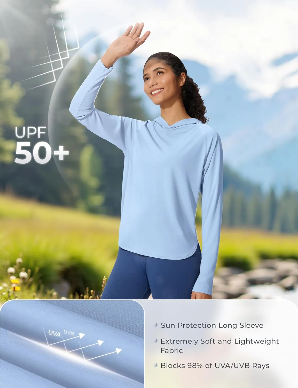 Women's UPF 50  Sun Shirt SPF Long Sleeve Lightweight Hoodie UV Protection Clothing Hiking Fishing Outdoor