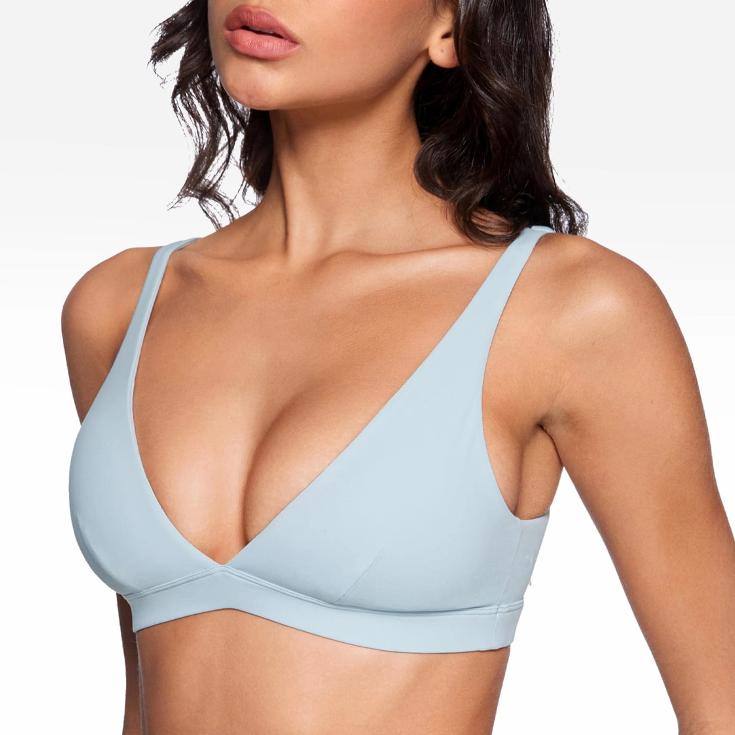 Womens Deep V-Neck Sports Bra Padded Low Impact Fitness Yoga Bra U Back Wireless Workout Bra Contour Crop Top