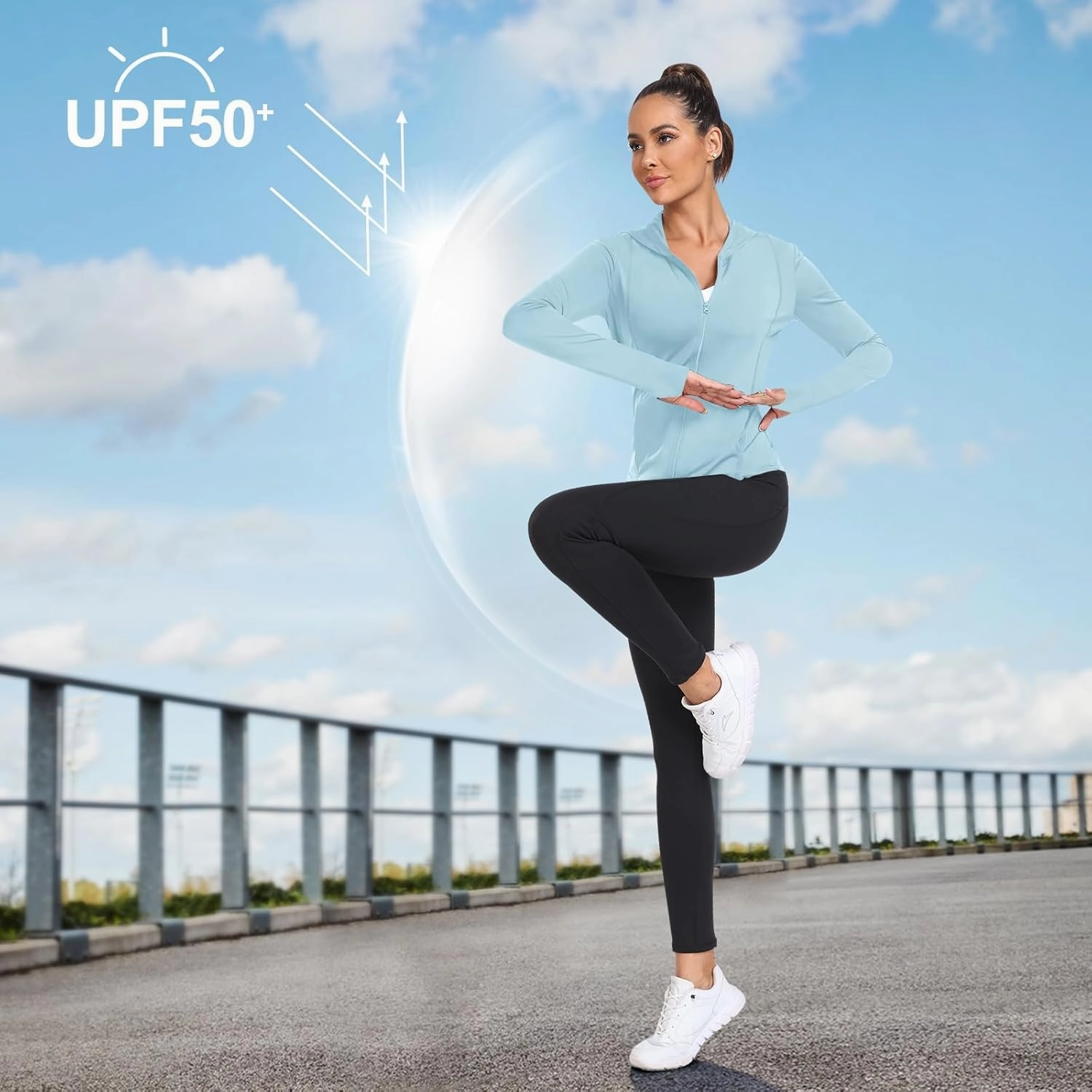 Womens Sun Protection Hooded Jackets Lightweight Quick Dry UPF 50  Long Sleeve Sun Shirts Hiking Running Athletic Tops