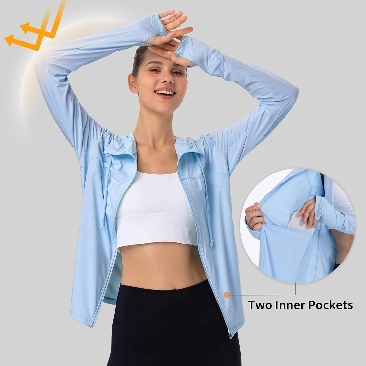 Womens Sun Protection Hoodie SPF Jacket Lightweight Full Zip Up Summer UV UPF 50  with Pockets Thumb Hole