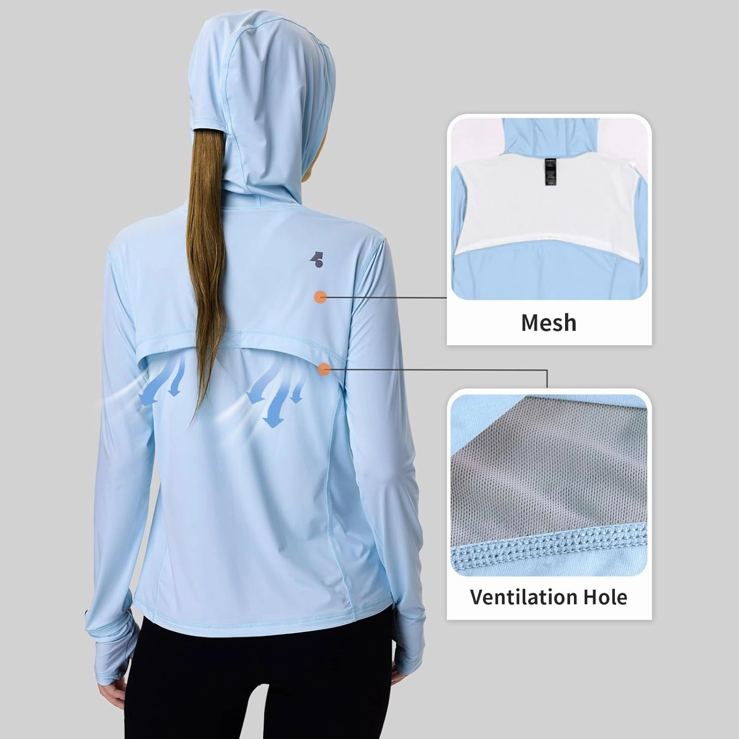 Womens Sun Protection Hoodie SPF Jacket Lightweight Full Zip Up Summer UV UPF 50  with Pockets Thumb Hole