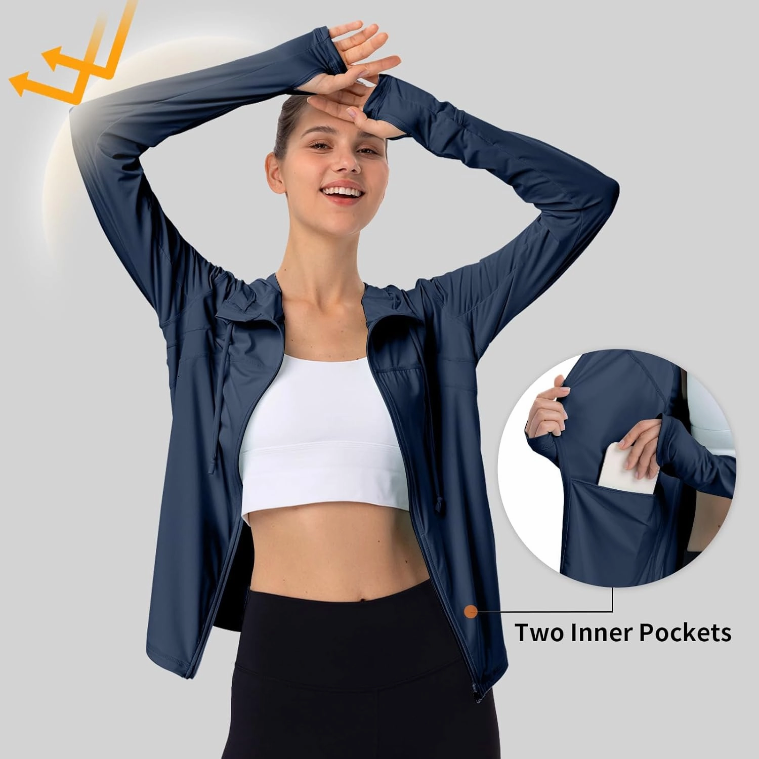 Womens Sun Protection Hoodie SPF Jacket Lightweight Full Zip Up Summer UV UPF 50  with Pockets Thumb Hole