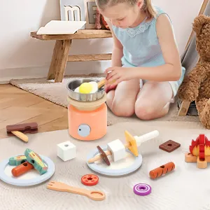 Wooden Camping Toys, Pretend Play Toys Campfire with Kids Grill Playset, 25pcs Kids Play Food Toy Set, Outdoor Play Toys for Toddler Boys and Girls Ages 3 