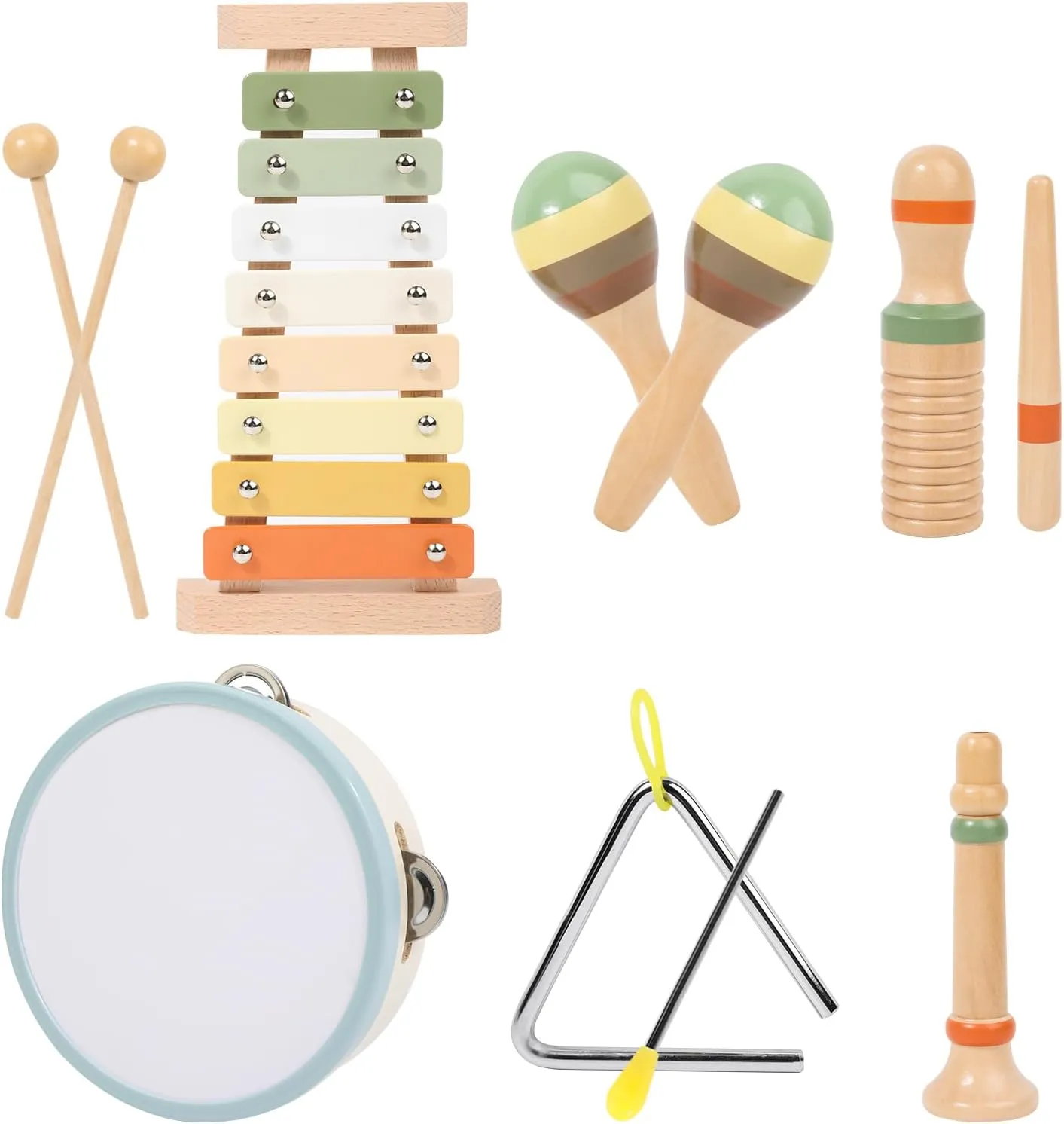 Wooden Montessori Musical Toy Set for Kids, Percussion Instruments Kit with Xylophone and Maracas, Gender-Neutral Preschool Learning Educational Music Toys Birthday Gifts for Boys Girls