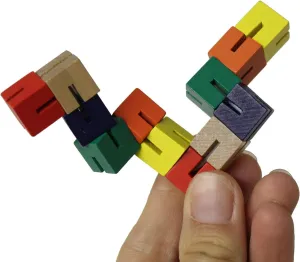 Wooden Puzzle Fidget Multi Colored Flexi Puzzle Bending Stretching Brain Teaser Finger Fidget Bendy Wood Fidget Toy - Flexible Puzzle Fidget with Wood Cubes and Elastic - Turn and Twist (6 Pack)