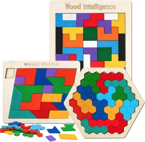 Wooden Puzzles Blocks Brain Teasers Logic Games for Classroom & Party Times,Jigsaw Puzzle Intelligence STEM Montessori Educatioanl IQ Toys Games for Kids Boys Girls Ages 3 (3 Pack)
