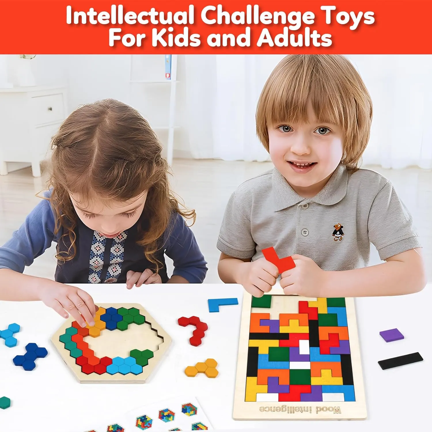 Wooden Puzzles Blocks Brain Teasers Logic Games for Classroom & Party Times,Jigsaw Puzzle Intelligence STEM Montessori Educatioanl IQ Toys Games for Kids Boys Girls Ages 3 (3 Pack)