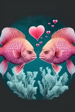 Wooden Jigsaw Puzzle Challenging Educational Fun Family Games Toys Gifts for Home Decor Family Activities 1000 Pieces Two Fish and Pink Heart