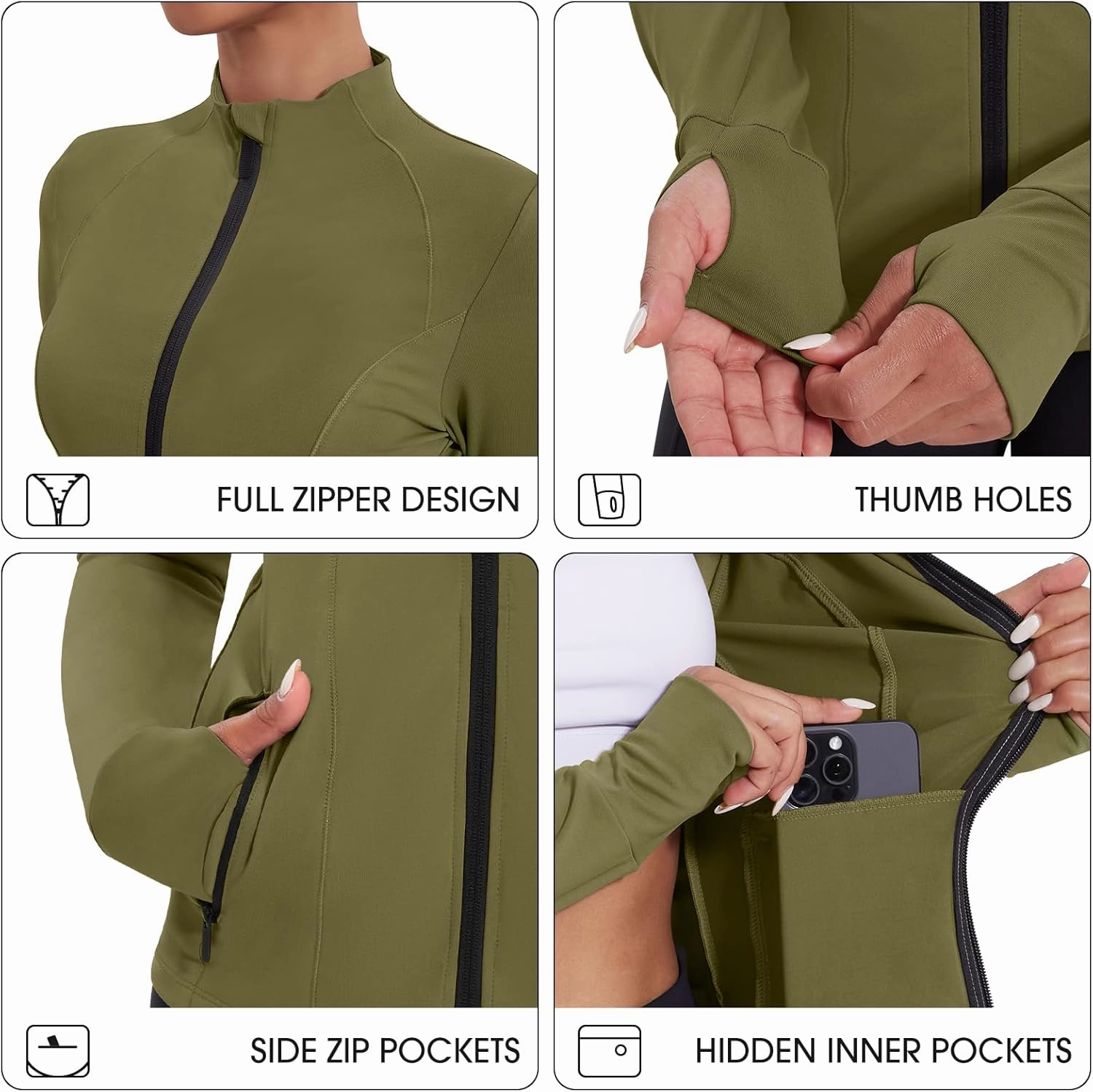 Workout Jackets for Women Lightweight Running Jackets Full Zip Yoga Athletic Clothes Slim Fit with Pockets