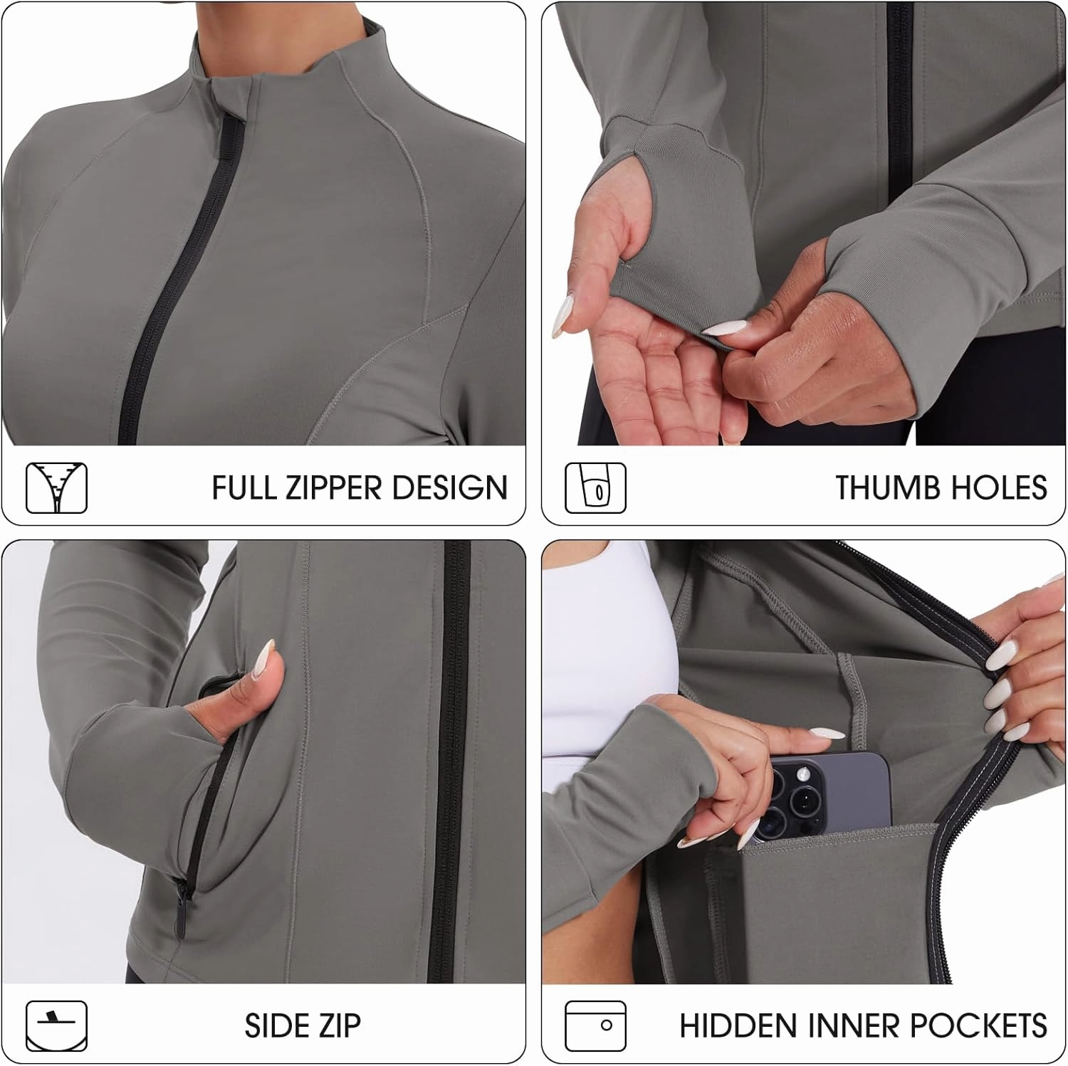 Workout Jackets for Women Lightweight Running Jackets Full Zip Yoga Athletic Clothes Slim Fit with Pockets