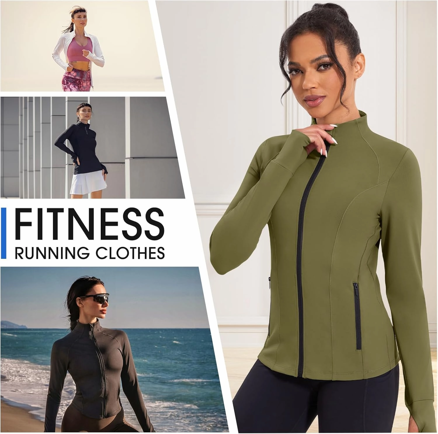 Workout Jackets for Women Lightweight Running Jackets Full Zip Yoga Athletic Clothes Slim Fit with Pockets