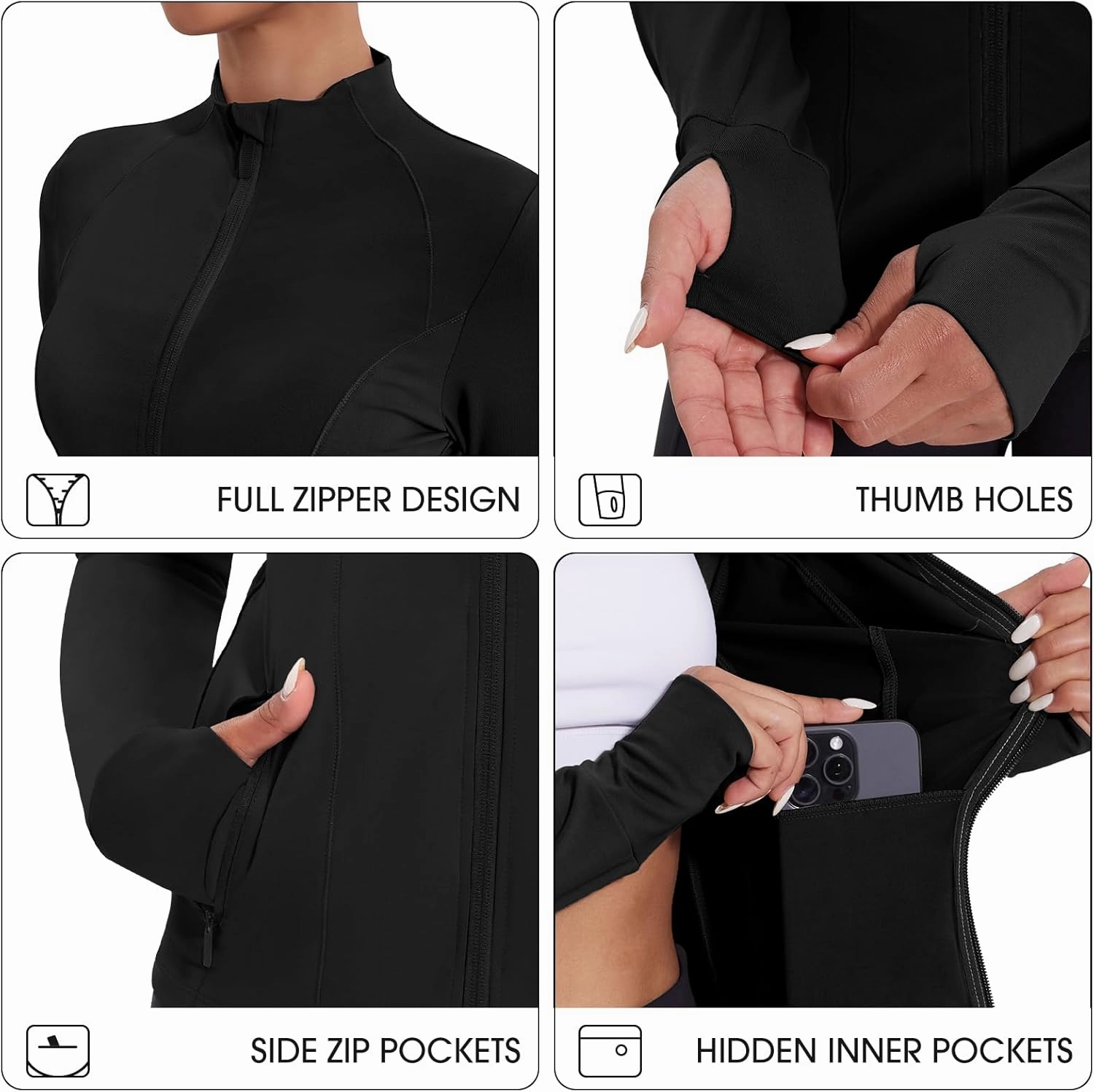 Workout Jackets for Women Lightweight Running Jackets Full Zip Yoga Athletic Clothes Slim Fit with Pockets