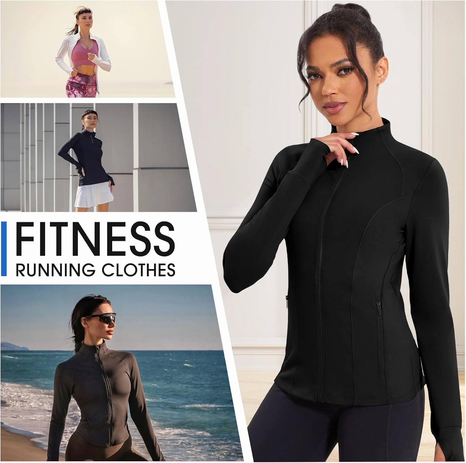 Workout Jackets for Women Lightweight Running Jackets Full Zip Yoga Athletic Clothes Slim Fit with Pockets