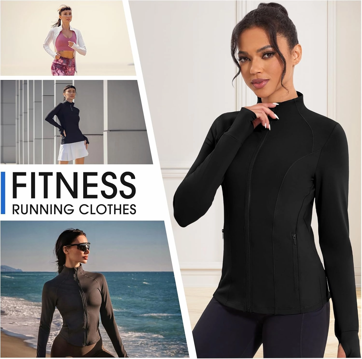 Workout Jackets for Women Lightweight Running Jackets Full Zip Yoga Athletic Clothes Slim Fit with Pockets