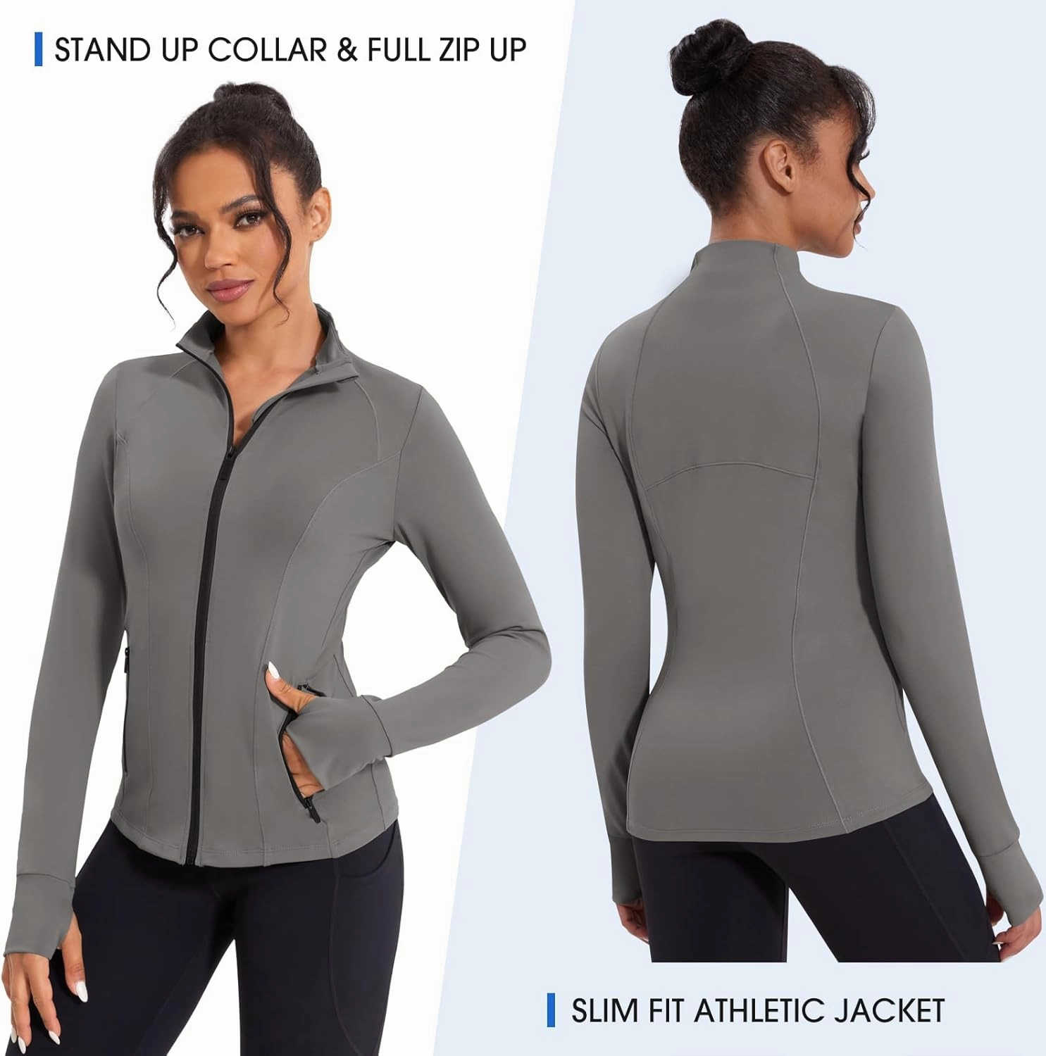 Workout Jackets for Women Lightweight Running Jackets Full Zip Yoga Athletic Clothes Slim Fit with Pockets