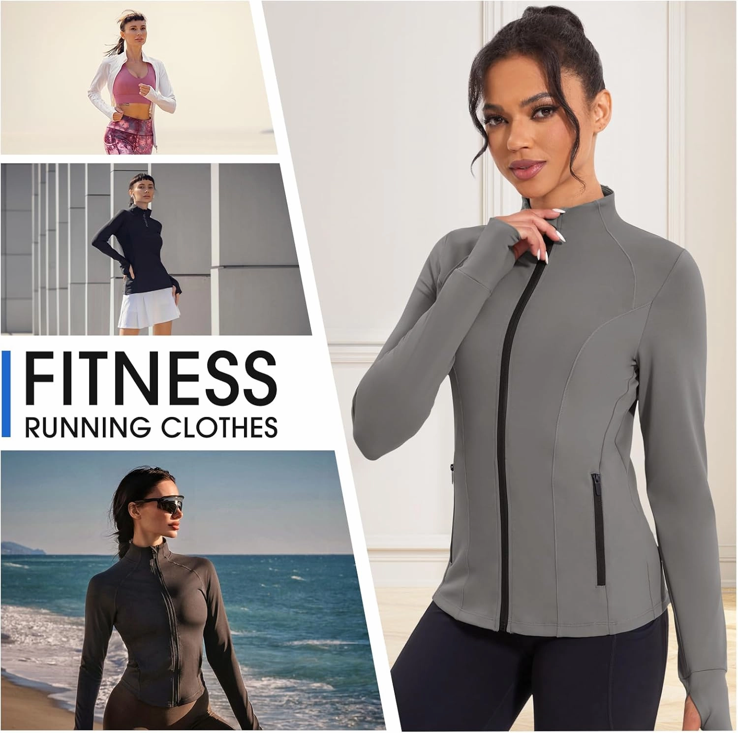 Workout Jackets for Women Lightweight Running Jackets Full Zip Yoga Athletic Clothes Slim Fit with Pockets