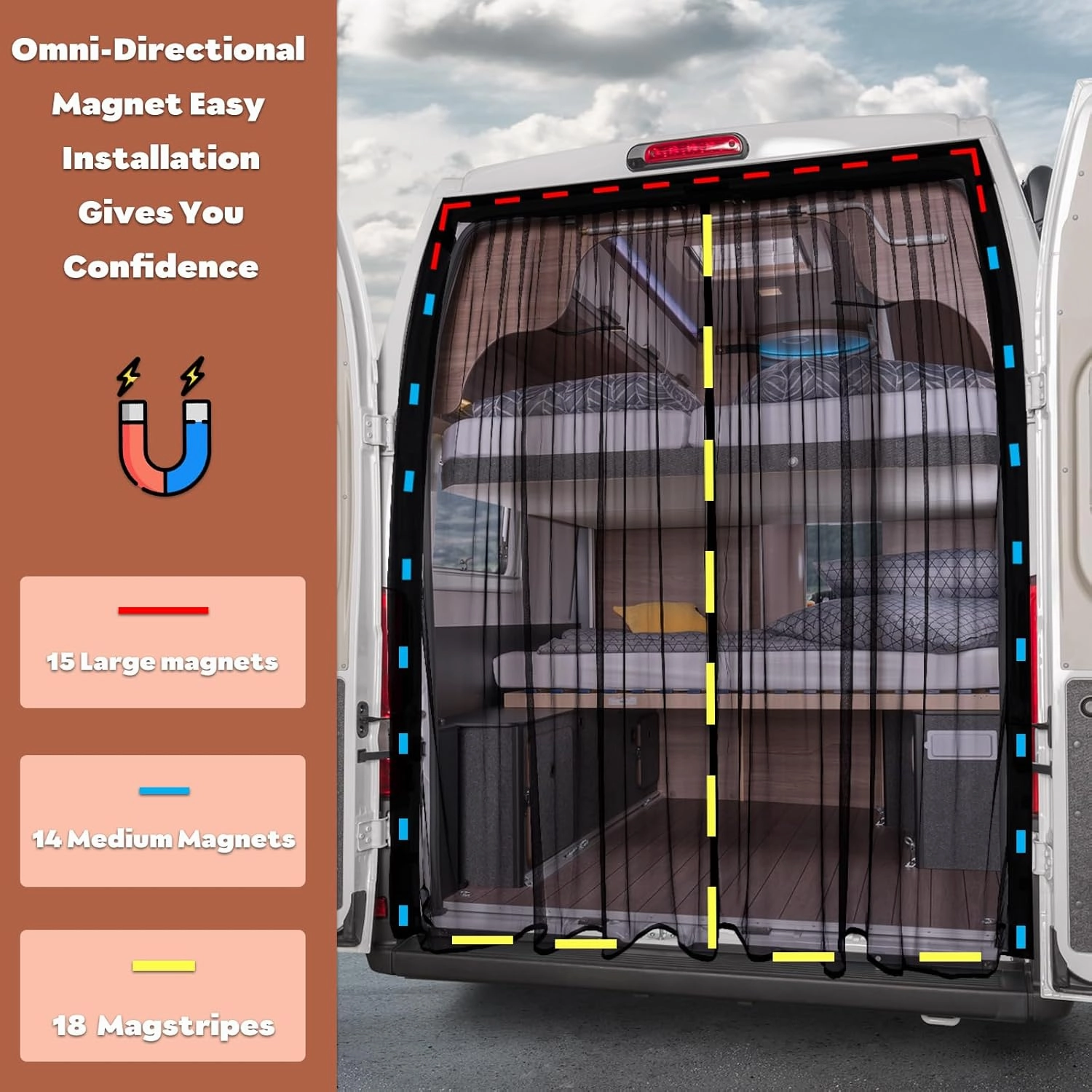 XCBYT Van Bug Screen Car Window Bug Screens for Camping with Magnetic Closure Van Life Essentials Universal Fit RAM Promaster and Transit High Roof Rear Doors (X-Large)
