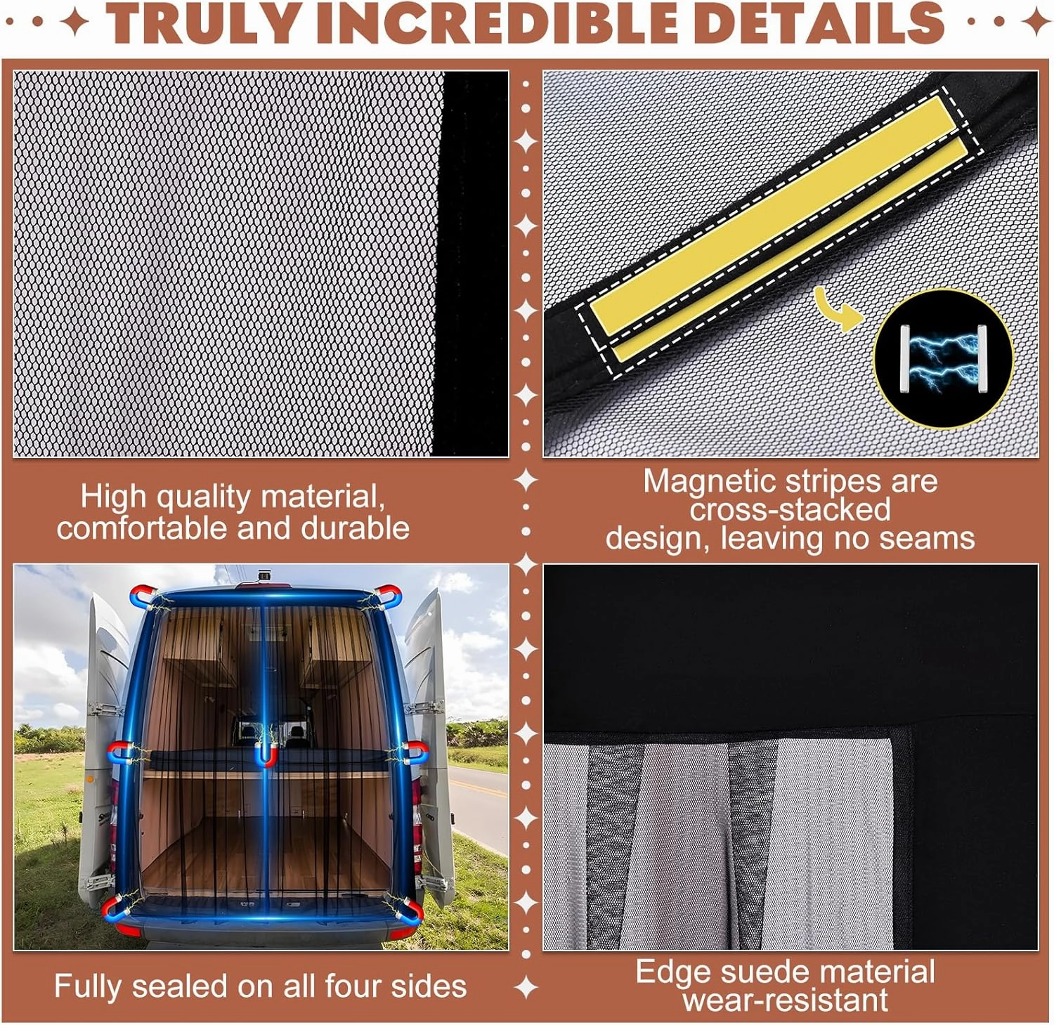 XCBYT Van Bug Screen Car Window Bug Screens for Camping with Magnetic Closure Van Life Essentials Universal Fit RAM Promaster and Transit High Roof Rear Doors (X-Large)