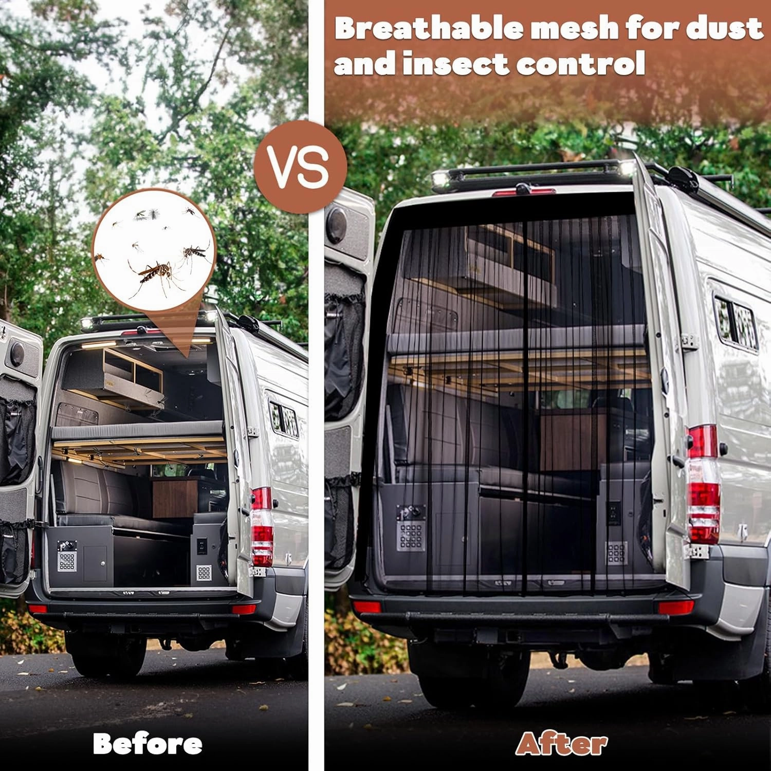 XCBYT Van Bug Screen Car Window Bug Screens for Camping with Magnetic Closure Van Life Essentials Universal Fit RAM Promaster and Transit High Roof Rear Doors (X-Large)