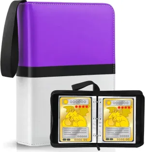 XL Jumbo Card Binder, Holds 100 Pockets XL Cards, Jombo Cards, Oversize Cards, Big Cards, 3 Rings with 50 Double Jumbo Card Sleeves (X-Large 5.9"x8.1") (Purple and White)