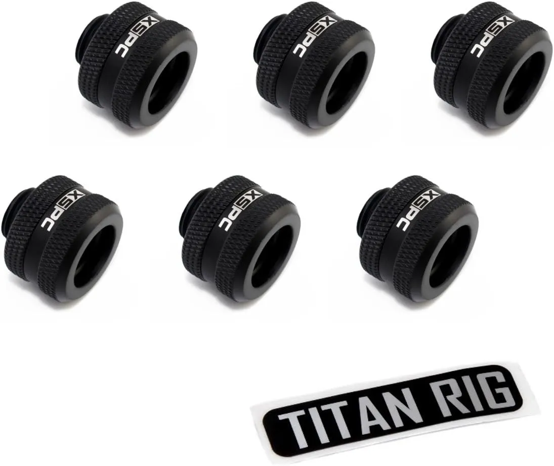 XSPC G1/4" to 10mm ID, 14mm OD Rigid Tubing Fitting, Matte Black, 6-Pack
