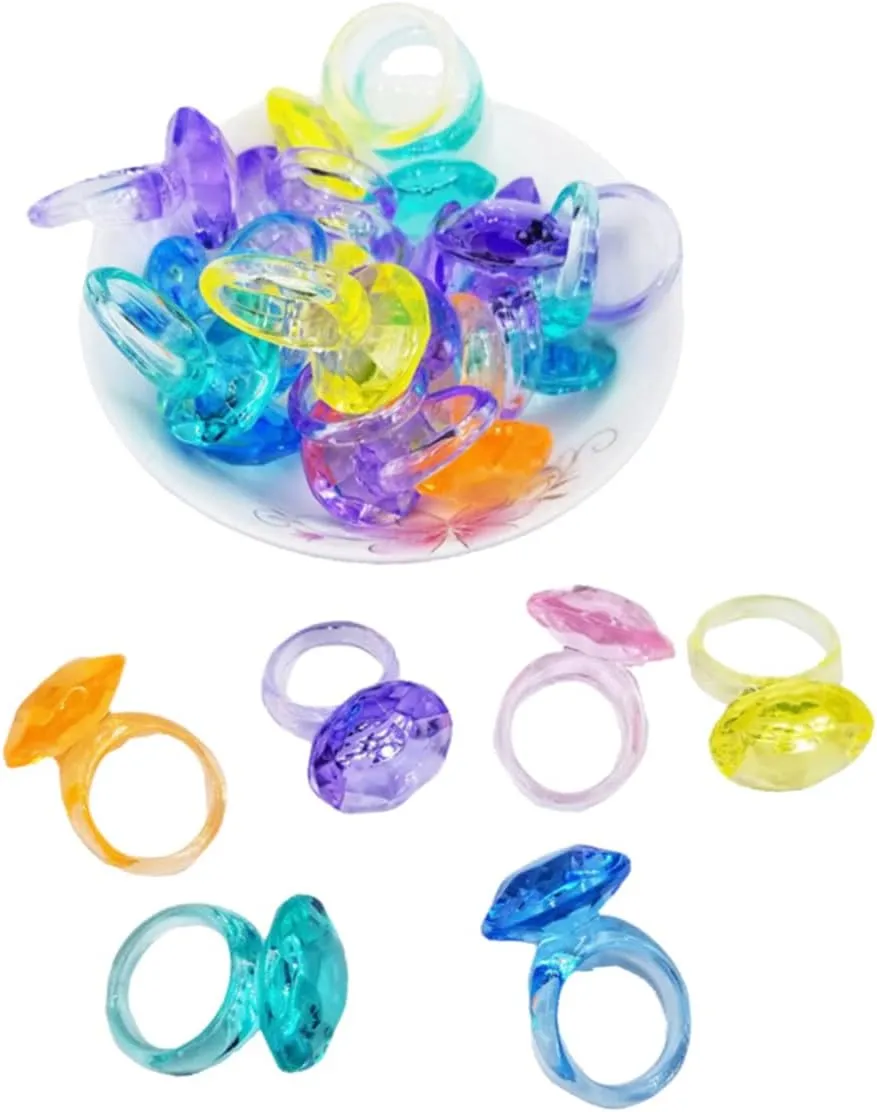 Y Ring Set for Boys and Girls 74pcs Fluorescent Acrylic Plastic Ring Design Safe for Little Hands Fun Dec