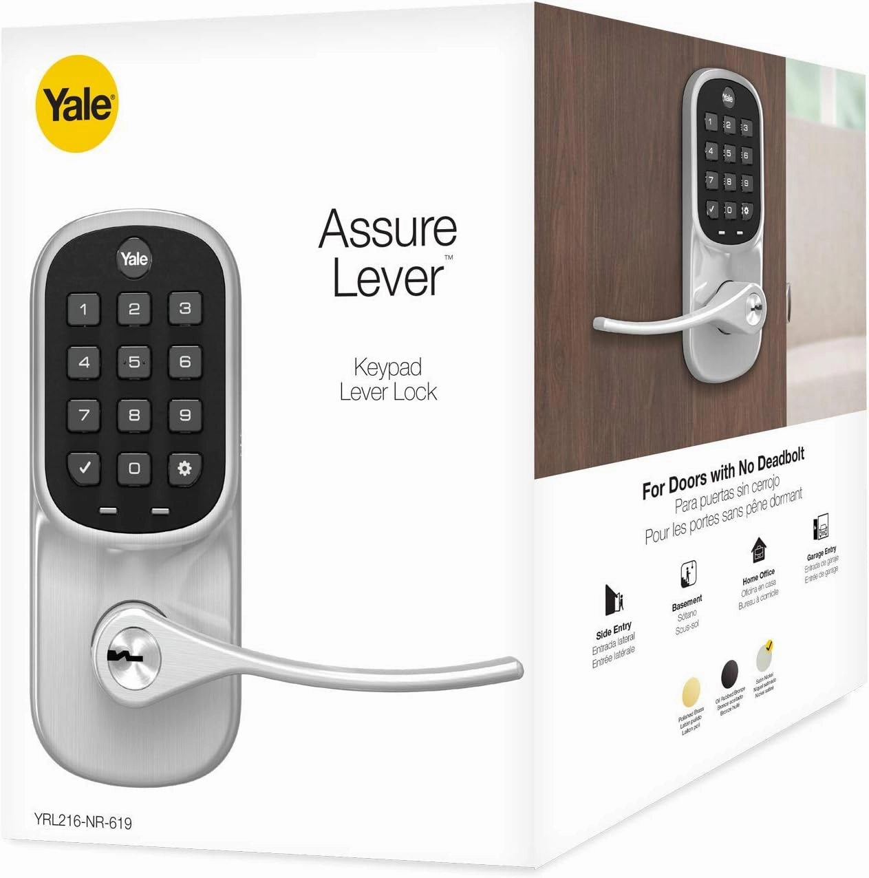 Yale Security Assure Lever - Z-Wave Smart Door Lever for Keyless Access (for Doors with no deadbolt) - Works with Ring Alarm, Samsung SmartThings and More -Satin Nickel - YRL216-ZW2-619