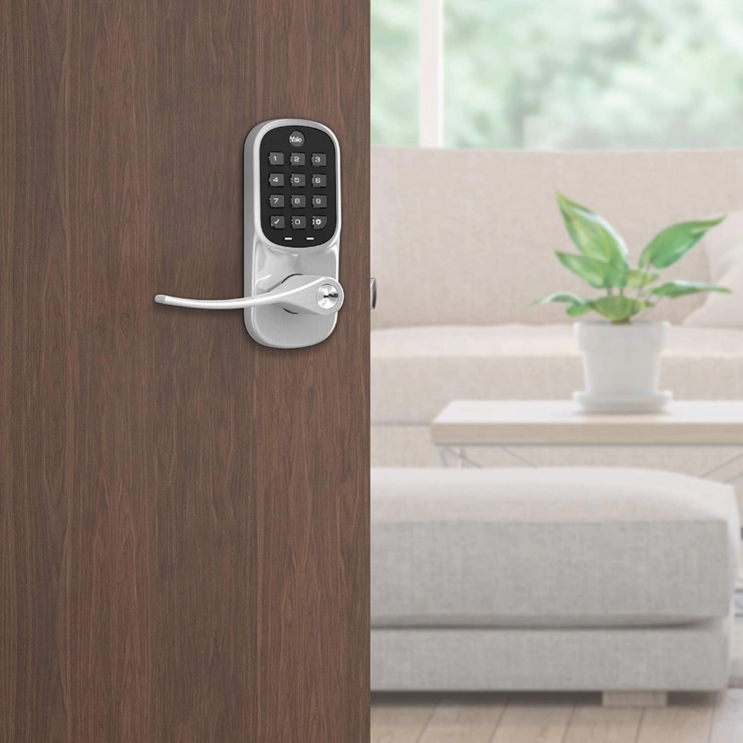Yale Security Assure Lever - Z-Wave Smart Door Lever for Keyless Access (for Doors with no deadbolt) - Works with Ring Alarm, Samsung SmartThings and More -Satin Nickel - YRL216-ZW2-619