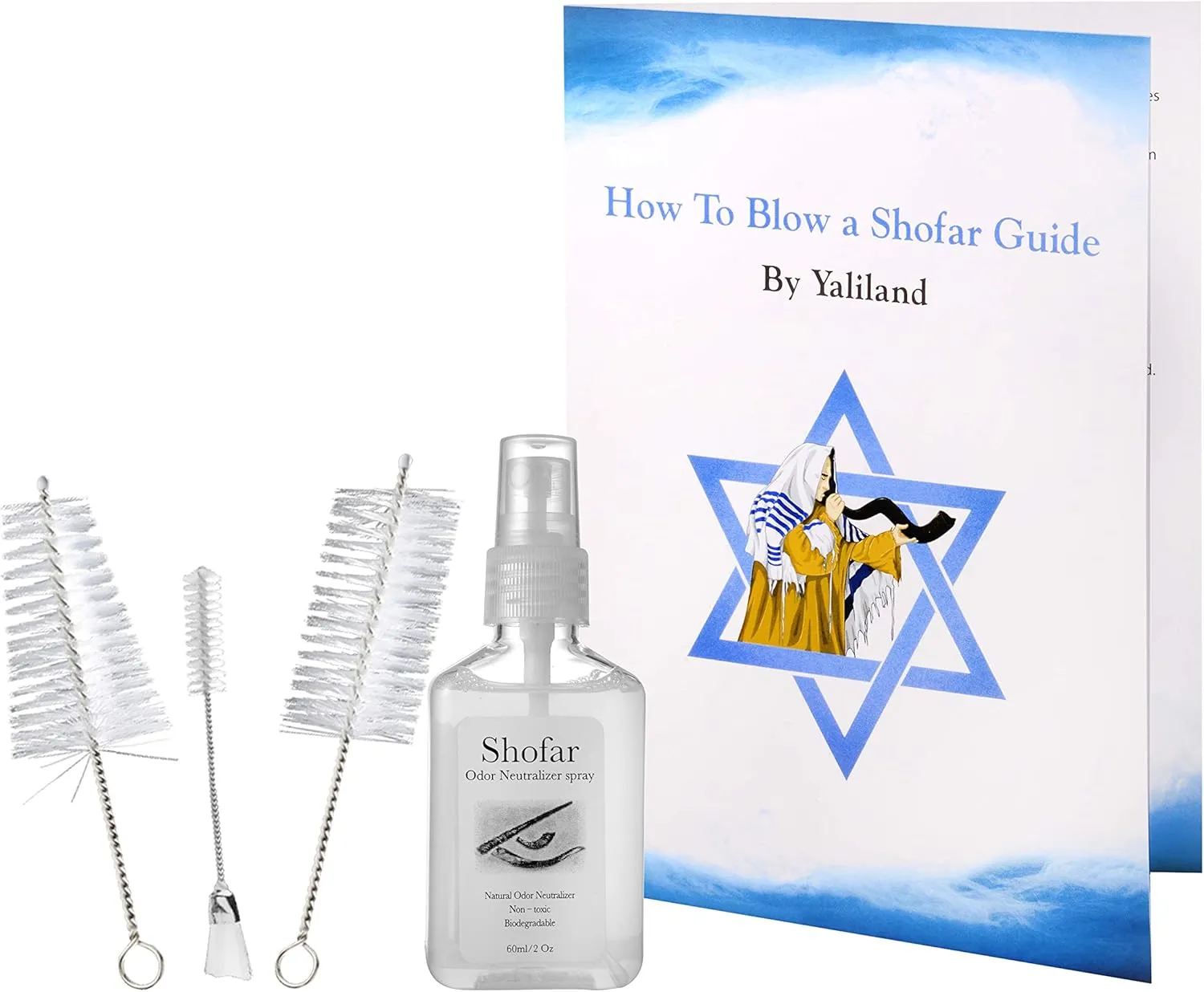 Yaliland Shofar Horn Musical Instrument - Authentic Kosher Kudu Ram Horns from Israel - Includes Bag, Book Guide, Anti-Odor Spray, 3 Brushes - Ideal for Religious Ceremonies - 32"-34", Fully Polished