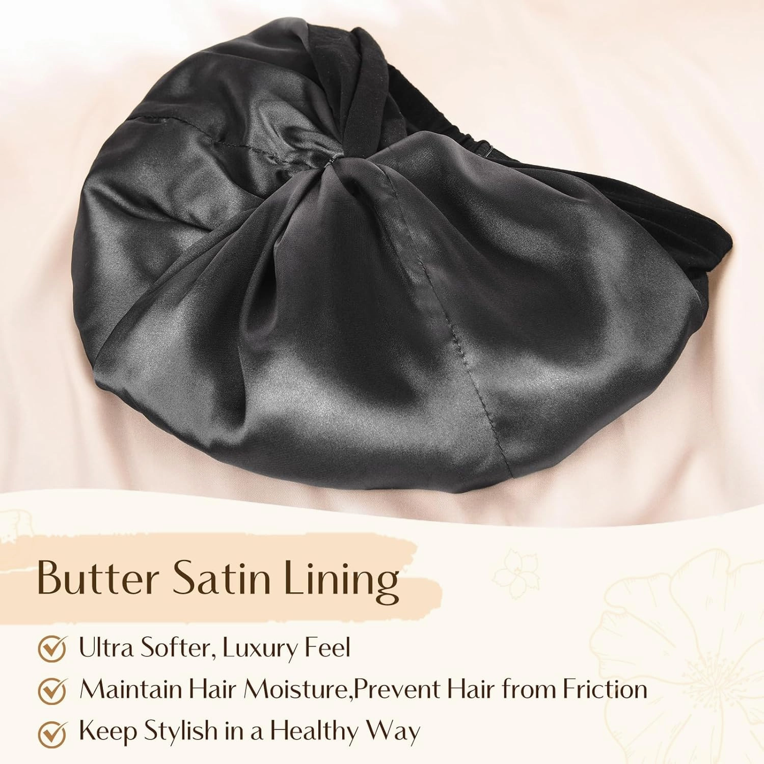 YANIBEST Silk Bonnet Satin Hair Wrap for Sleeping Bonnets for Women Curly Hair Black