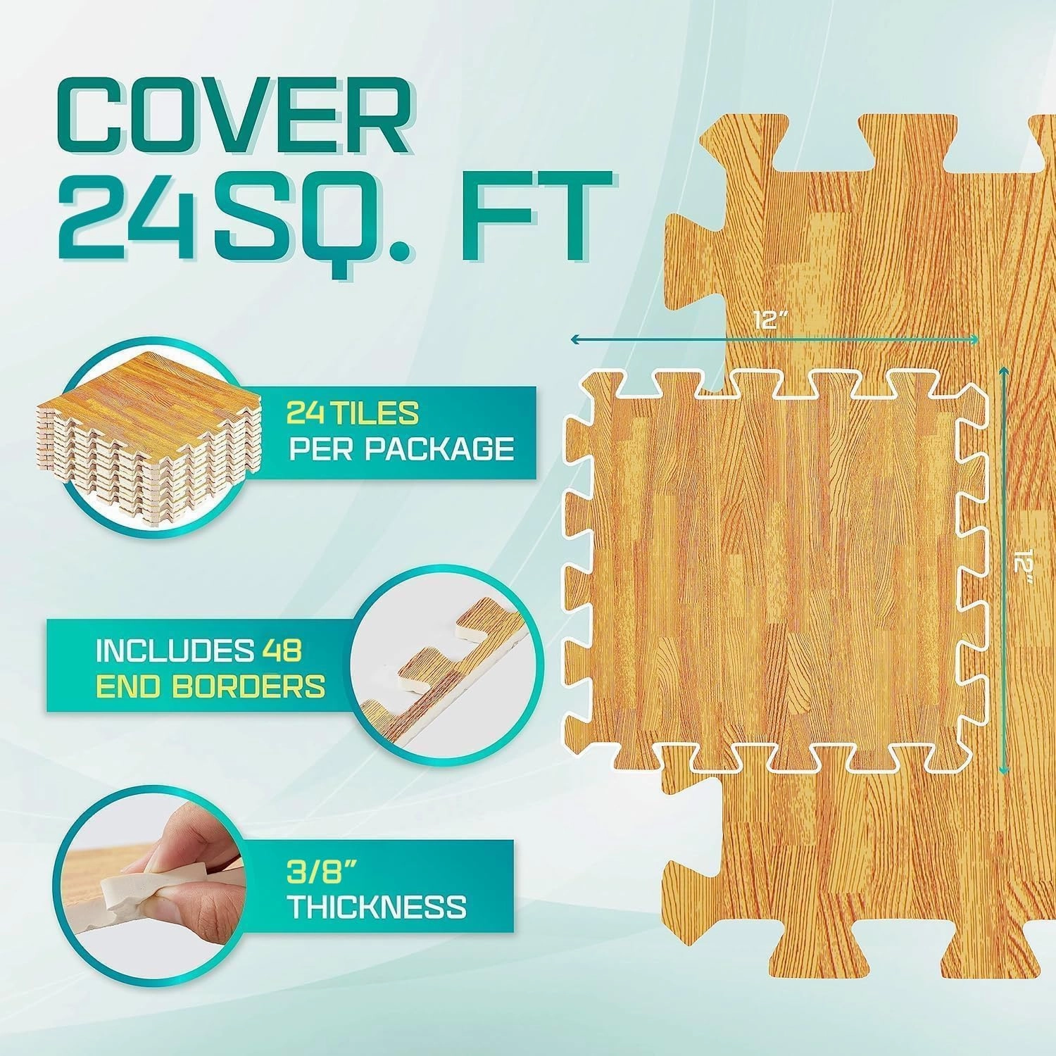 Yes4All 12,24,36 SQ.FT Wood Grain Puzzle Exercise Mat Protective Flooring, EVA Interlocking Foam Floor Tiles with Border for Home