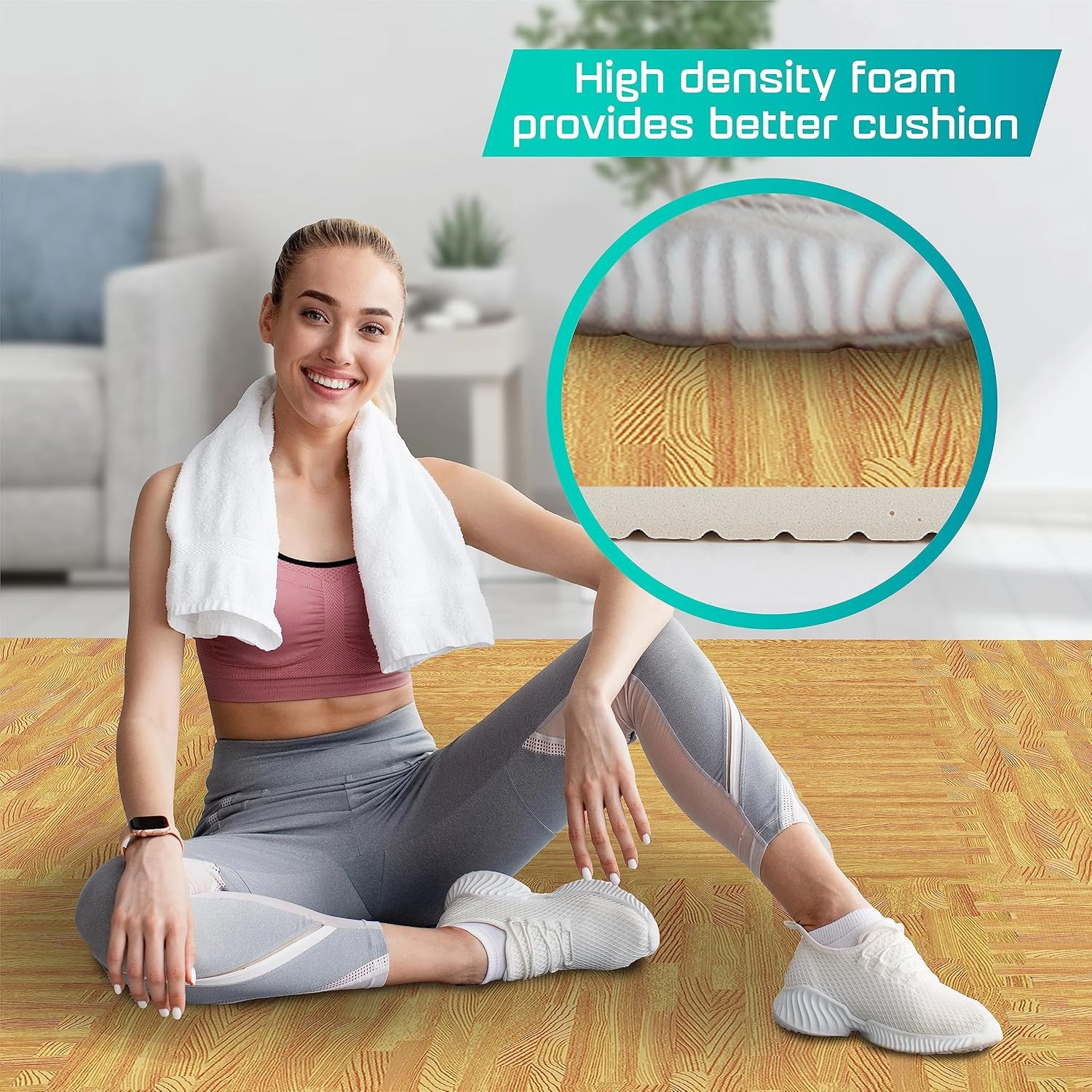 Yes4All 12,24,36 SQ.FT Wood Grain Puzzle Exercise Mat Protective Flooring, EVA Interlocking Foam Floor Tiles with Border for Home