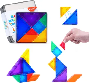 YPLUS Magnetic Tangrams Puzzle, 700 Shapes 3D Magnet Blocks Montessori Toys for STEM, Educational Travel Activity Board Games Kids Toddler