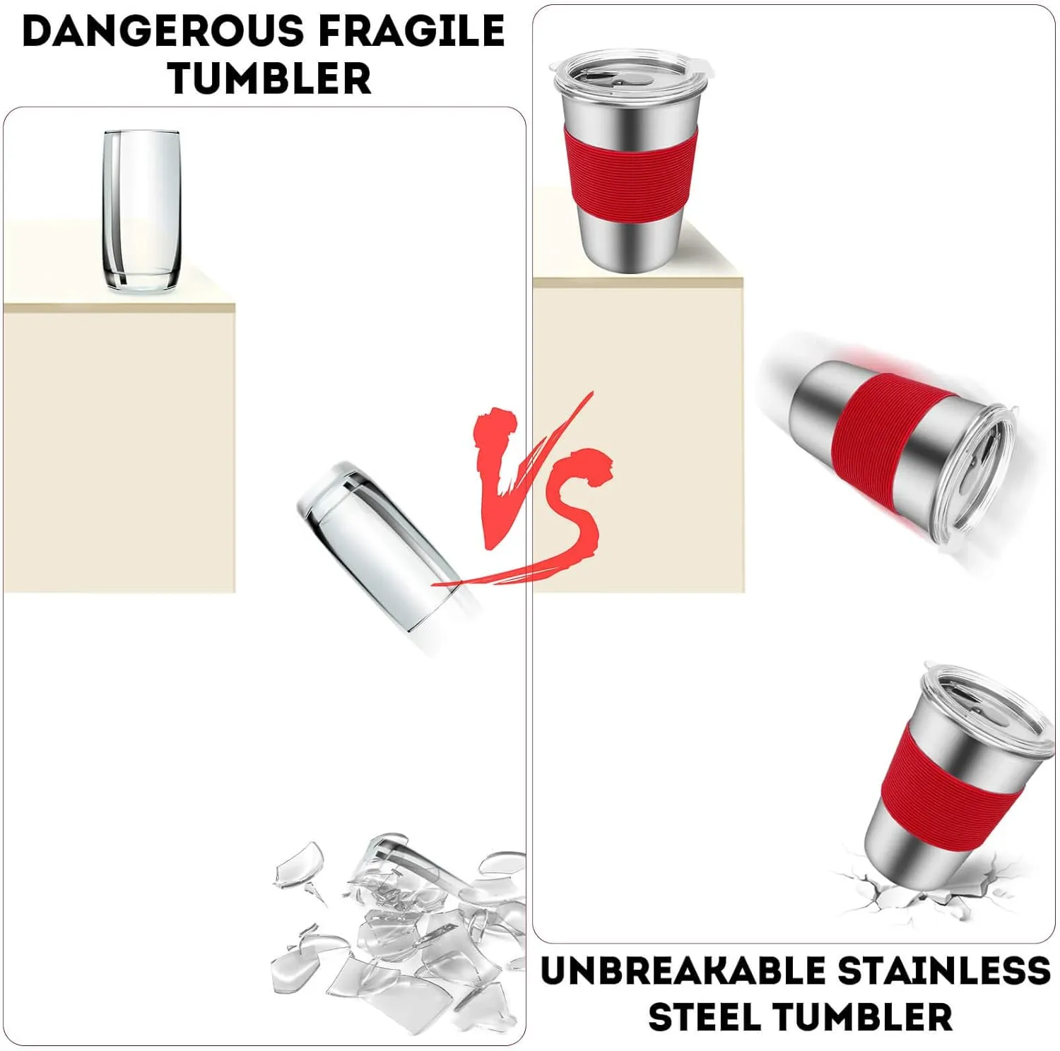 Yummy Sam Stainless Steel Cups with Straws and Lids,12oz Spill-proof Kids Tumblers Dishwasher Safe, Unbreakable Metal Toddler Cups with Heat-insulated Sleeves for Cold Drinks, 5 Pack