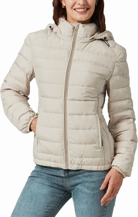 YZG Down Jacket for Women Lightweight Long Sleeve Quilted Puffer Coat with Detachable Hooded