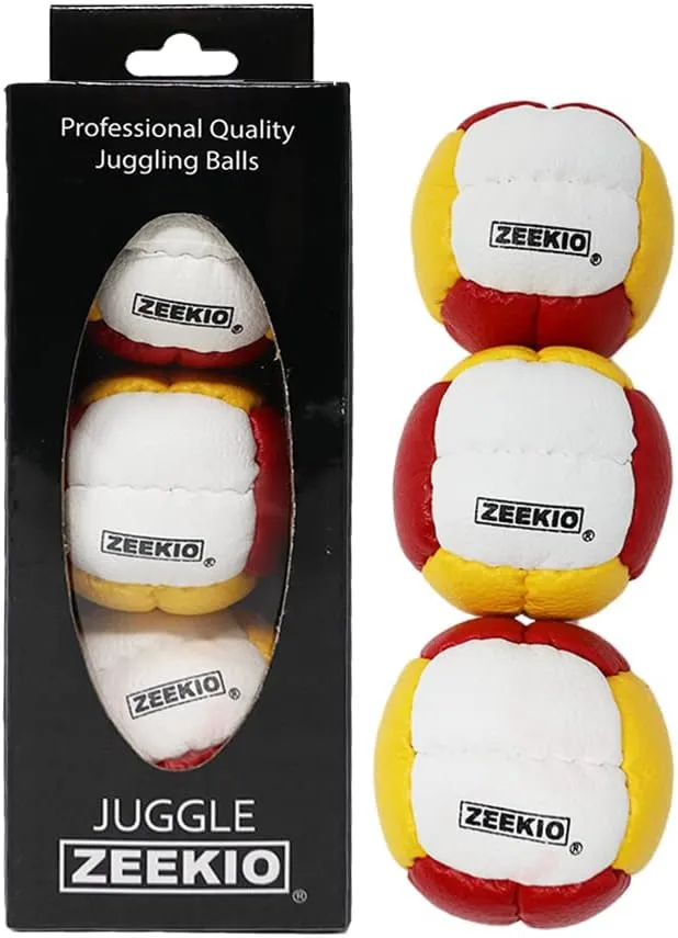 Zeekio Galaxy Juggling Balls - Premium 12 Panel Genuine Leather Balls - 130g - 67mm - Pack of 3 (Red/White/Yellow)